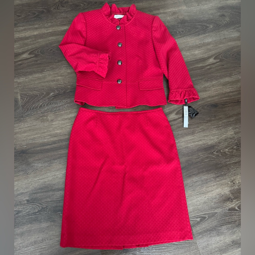 New! Tahari Vibrant Red Blazer and Skirt Set